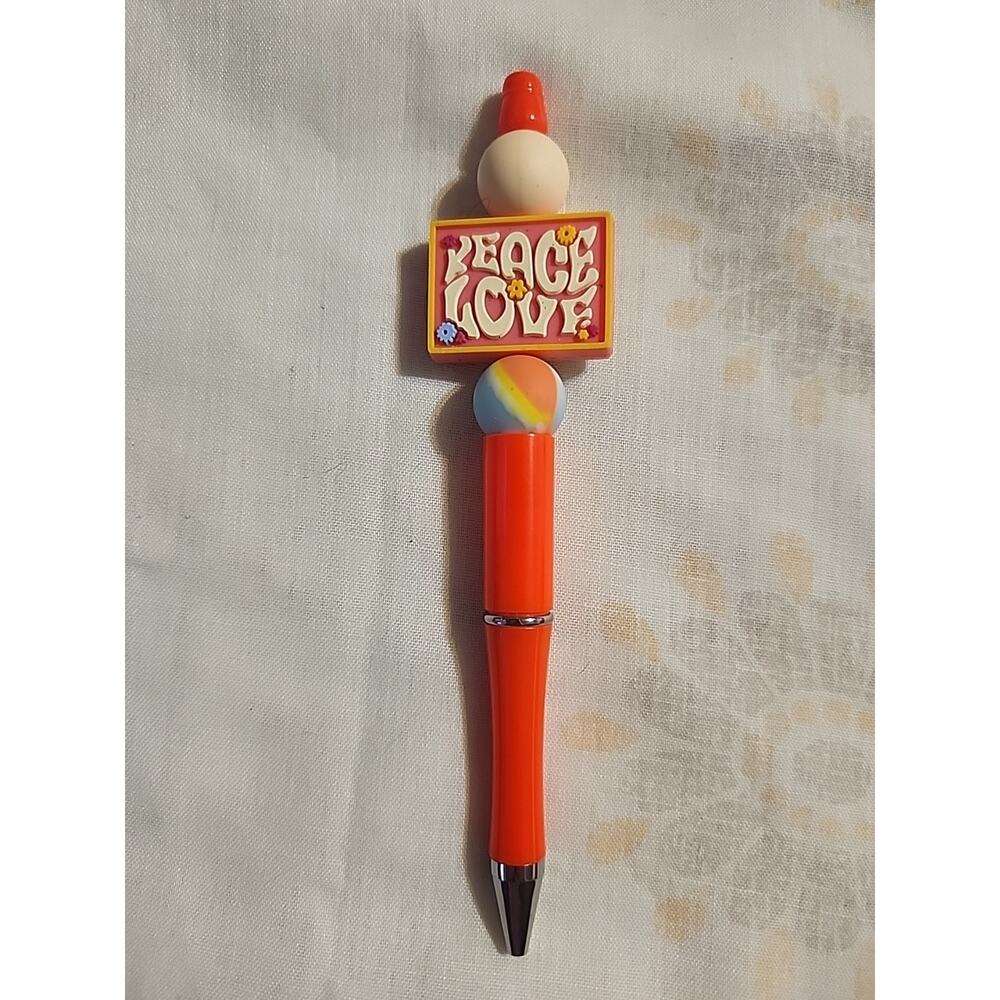 Bead Pen Peace Love Hippy Orange Tangerine